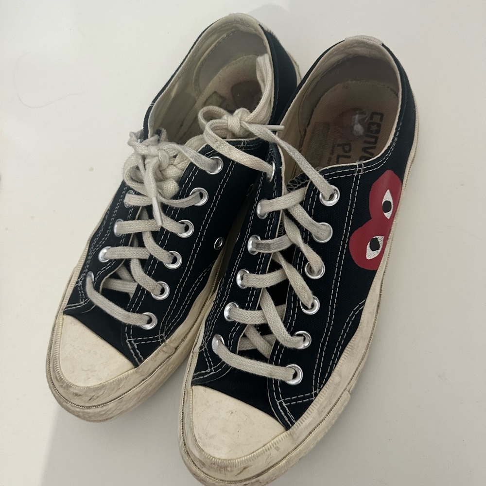 Comme des garcons play Converse Black and White Sneakers with Red heart